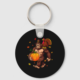 Bigfoot Lgrim Turkey Pumpkin Thanksgiving Day Boys Key Ring