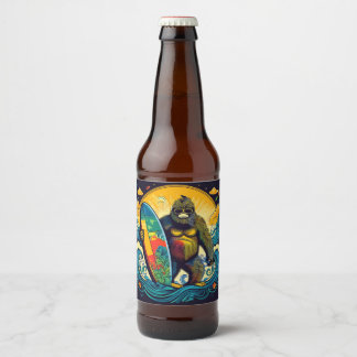 Bigfoot likes Beer and Surfin Bottle Label