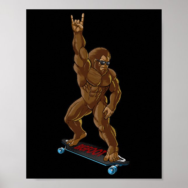 Bigfoot Long Boarding Rock On - Sasquatch Big Foot Poster (Front)