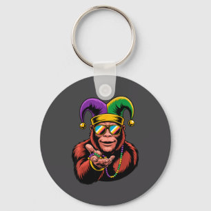 Bigfoot Mardi Gras Funny Carnival With Jester Bead Key Ring