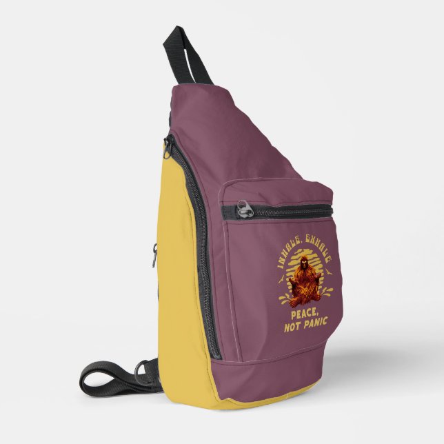 Bigfoot Meditation Peace Not Panic Design Sling Bag (Left Corner)