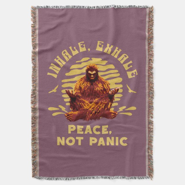 Bigfoot Meditation Peace Not Panic Design Throw Blanket (Front Vertical)