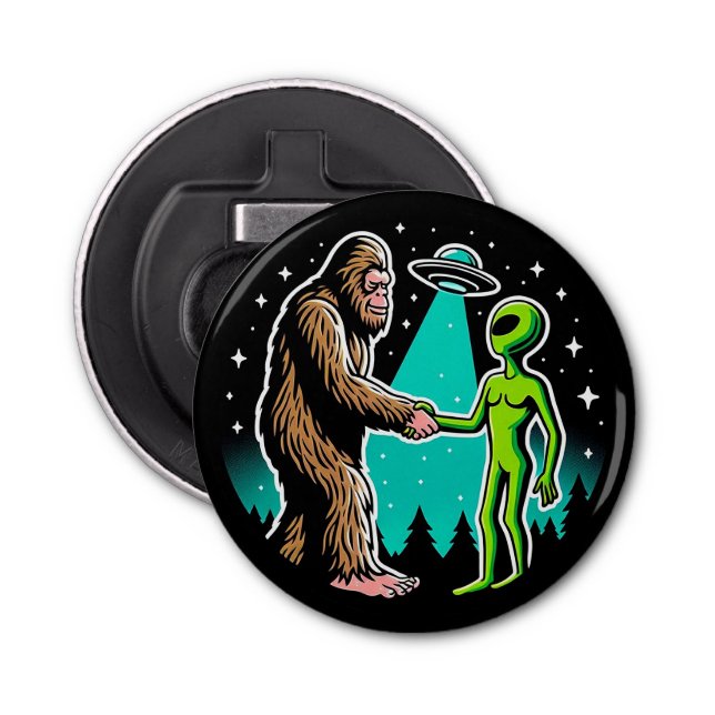 Bigfoot Meets Alien Bottle Opener (Front)
