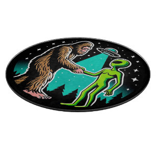 Bigfoot Meets Alien Cutting Board