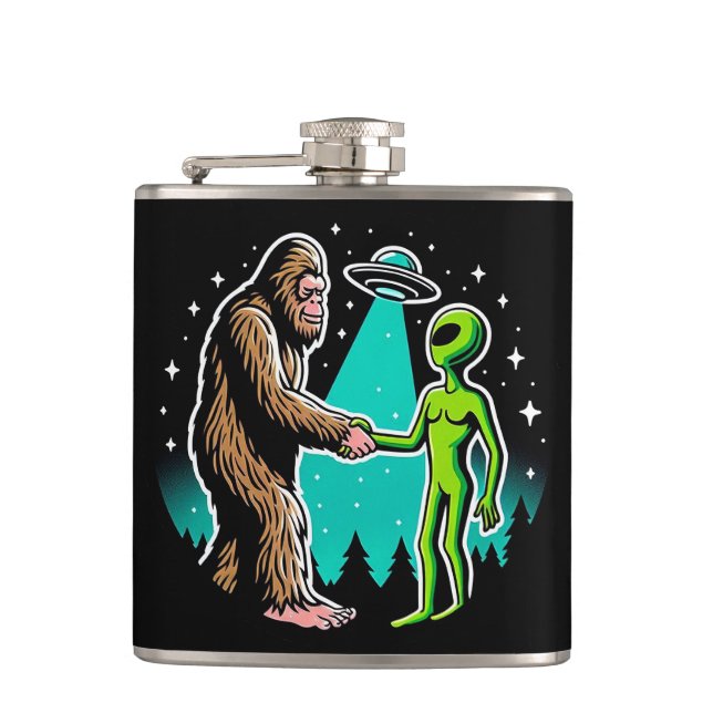 Bigfoot Meets Alien Hip Flask (Front)