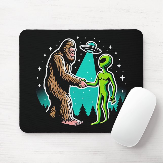 Bigfoot Meets Alien Mouse Pad (With Mouse)