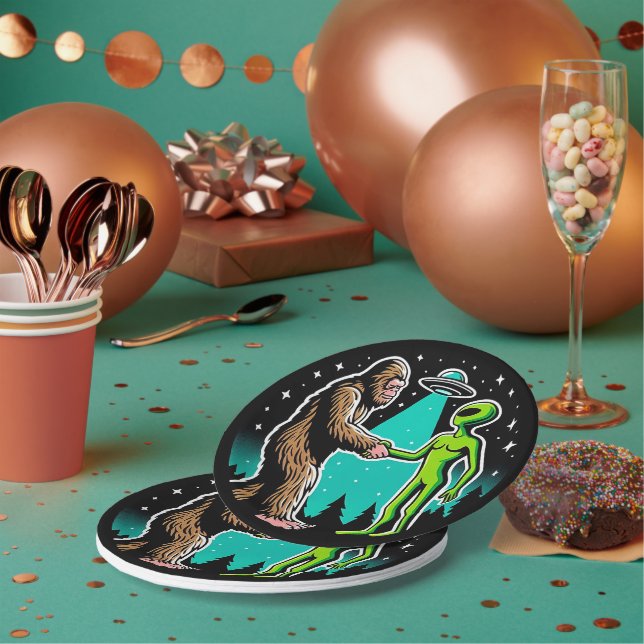 Bigfoot Meets Alien Paper Plate (Multi)