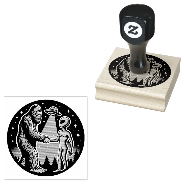 Bigfoot Meets Alien Rubber Stamp (Stamped)
