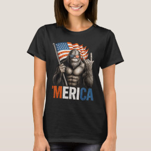 Bigfoot ’merica Patriotic Sasquatch Rocking Americ T-Shirt
