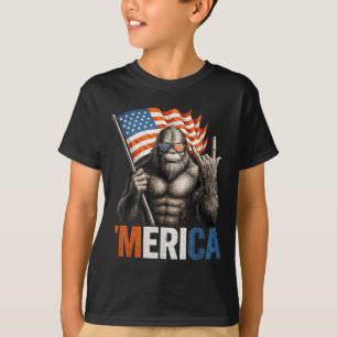 Bigfoot ’merica Patriotic Sasquatch Rocking Americ T-Shirt
