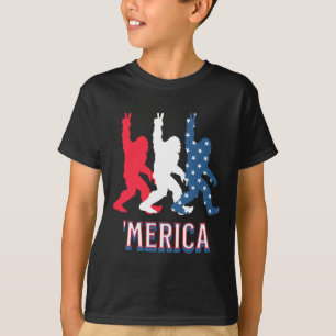 Bigfoot merica Red White Blue Peace Sign 4th Of Ju T-Shirt