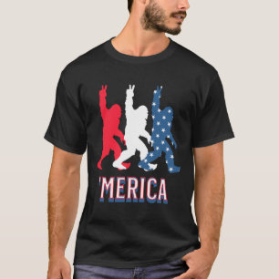 Bigfoot merica Red White Blue Peace Sign 4th Of Ju T-Shirt