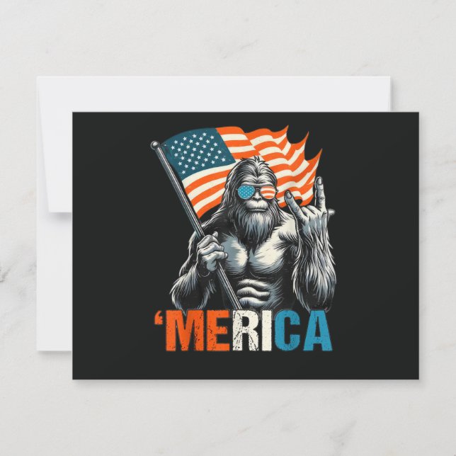 Bigfoot Merica Rock American Flag Invitation (Front)