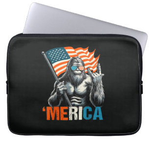 Bigfoot Merica Rock American Flag Laptop Sleeve
