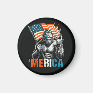 Bigfoot Merica Rock American Flag Magnet