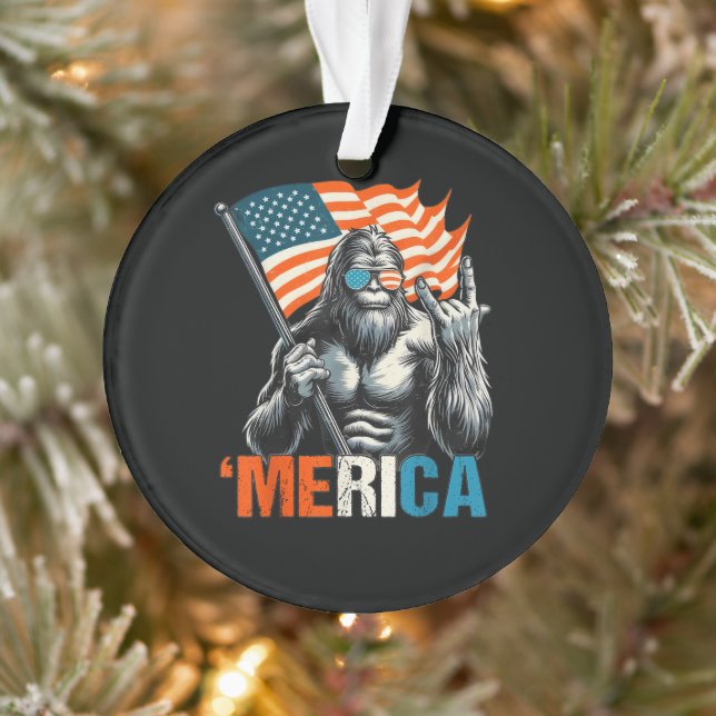 Bigfoot Merica Rock American Flag Ornament (Tree)