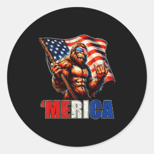 Bigfoot merica rock american flag patriotic 4th of classic round sticker