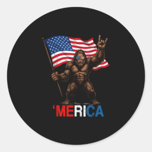 Bigfoot merica rock american flag patriotic 4th of classic round sticker