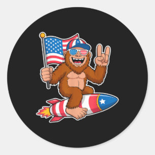 Bigfoot Merica Rock American Flag Patriotic 4th Of Classic Round Sticker