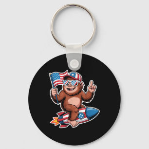 Bigfoot Merica Rock American Flag Patriotic 4th Of Key Ring