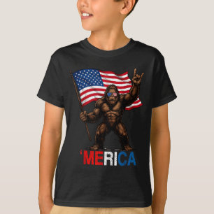 Bigfoot merica rock american flag patriotic 4th of T-Shirt