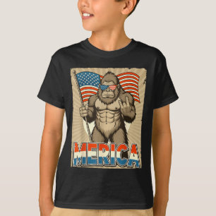 Bigfoot merica rock american flag patriotic 4th of T-Shirt