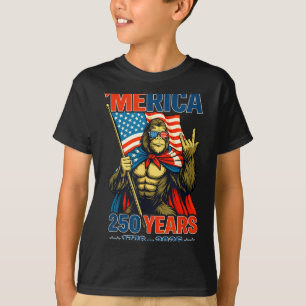 Bigfoot Merica Rock American Flag Patriotic 4th of T-Shirt