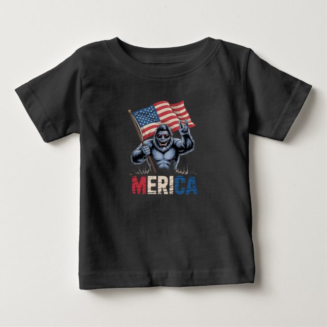 Bigfoot Merica Rock American Flag Patriotic  Baby T-Shirt (Front)