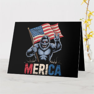 Bigfoot Merica Rock American Flag Patriotic Card