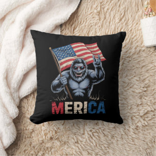 Bigfoot Merica Rock American Flag Patriotic Cushion