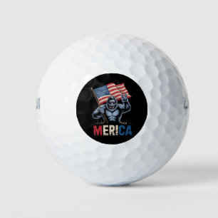 Bigfoot Merica Rock American Flag Patriotic  Golf Balls