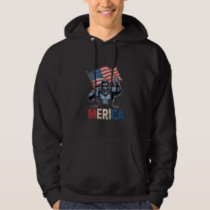 Bigfoot Merica Rock American Flag Patriotic  Hoodie