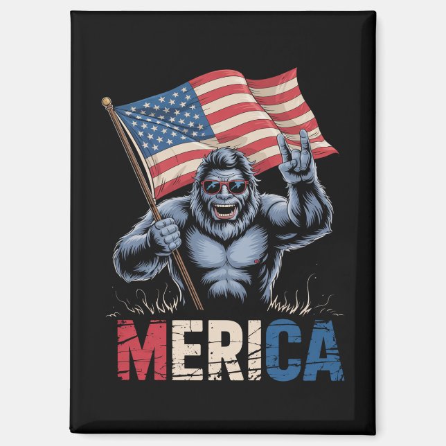 Bigfoot Merica Rock American Flag Patriotic  Magnet (Front)