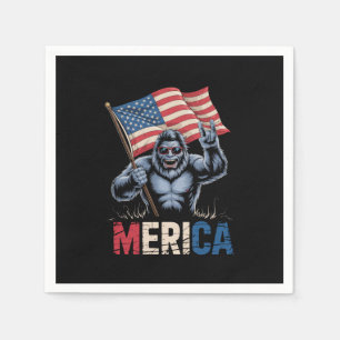 Bigfoot Merica Rock American Flag Patriotic Napkin