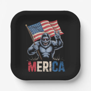 Bigfoot Merica Rock American Flag Patriotic Paper Plate