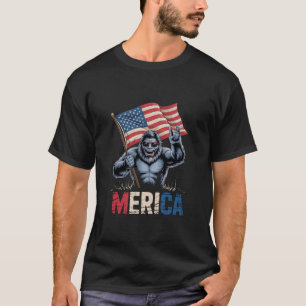 Bigfoot Merica Rock American Flag Patriotic  T-Shirt