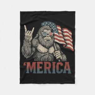 Bigfoot Merica Rock American Flag Patriotic Usa 4t Fleece Blanket