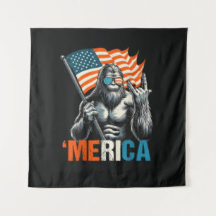Bigfoot Merica Rock American Flag Tapestry