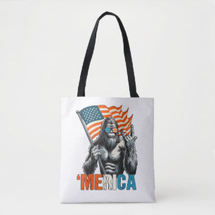 Bigfoot Merica Rock American Flag Tote Bag