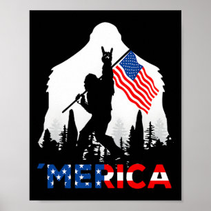 Bigfoot Merica Rock American Usa Flag Patriotic 4t Poster
