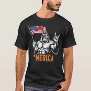 Bigfoot Merica Rock – Patriotic 4th of July Sasqua T-Shirt