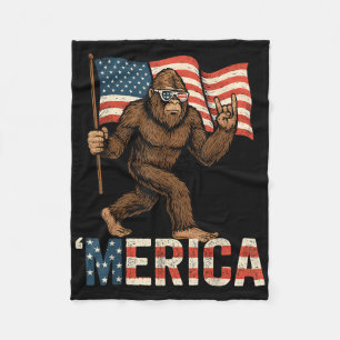 Bigfoot Merica Rock Patriotic American Flag 4th Of Fleece Blanket
