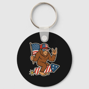 Bigfoot Merica Rock Patriotic American Flag 4th Of Key Ring