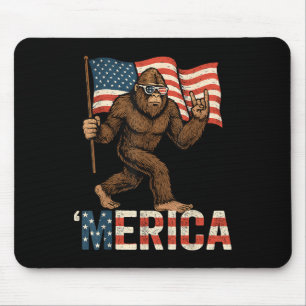 Bigfoot Merica Rock Patriotic American Flag 4th Of Mouse Pad