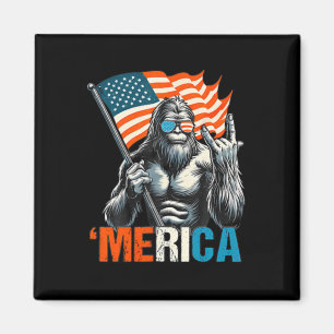 Bigfoot Merica Rock Usa American Flag 4th Of July  Magnet