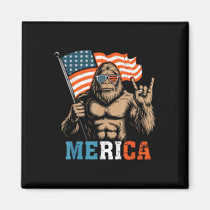 Bigfoot Merica Rock Usa Flag Patriotic 4th Of July Magnet