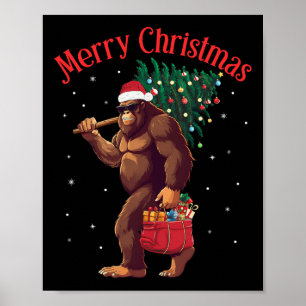 Bigfoot Merry Christmas Tree Lights Sasquatch Xmas Poster