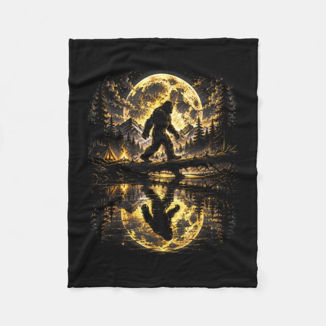 Bigfoot moonlight forest reflection adventure  fleece blanket (Front)
