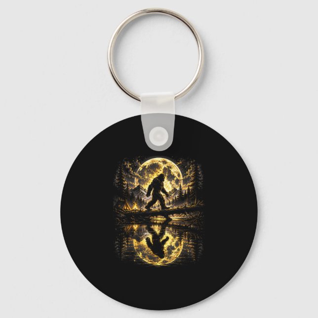 Bigfoot moonlight forest reflection adventure  key ring (Front)