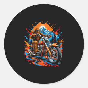 Bigfoot motorcycle adventure mountain graphic classic round sticker